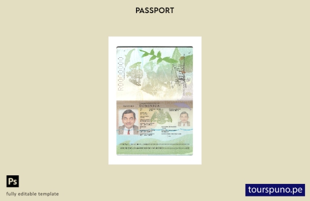 listo para imprimir pasaporte de Dominica nueva plantilla actual